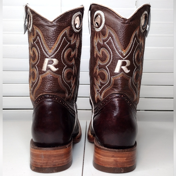 Boots Men's Brown Leather Pull-On Square Toe Rodeo Cowboy Western Boots Sz 8 - Picture 3 of 16